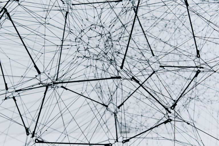 Network of nodes and links in greytone